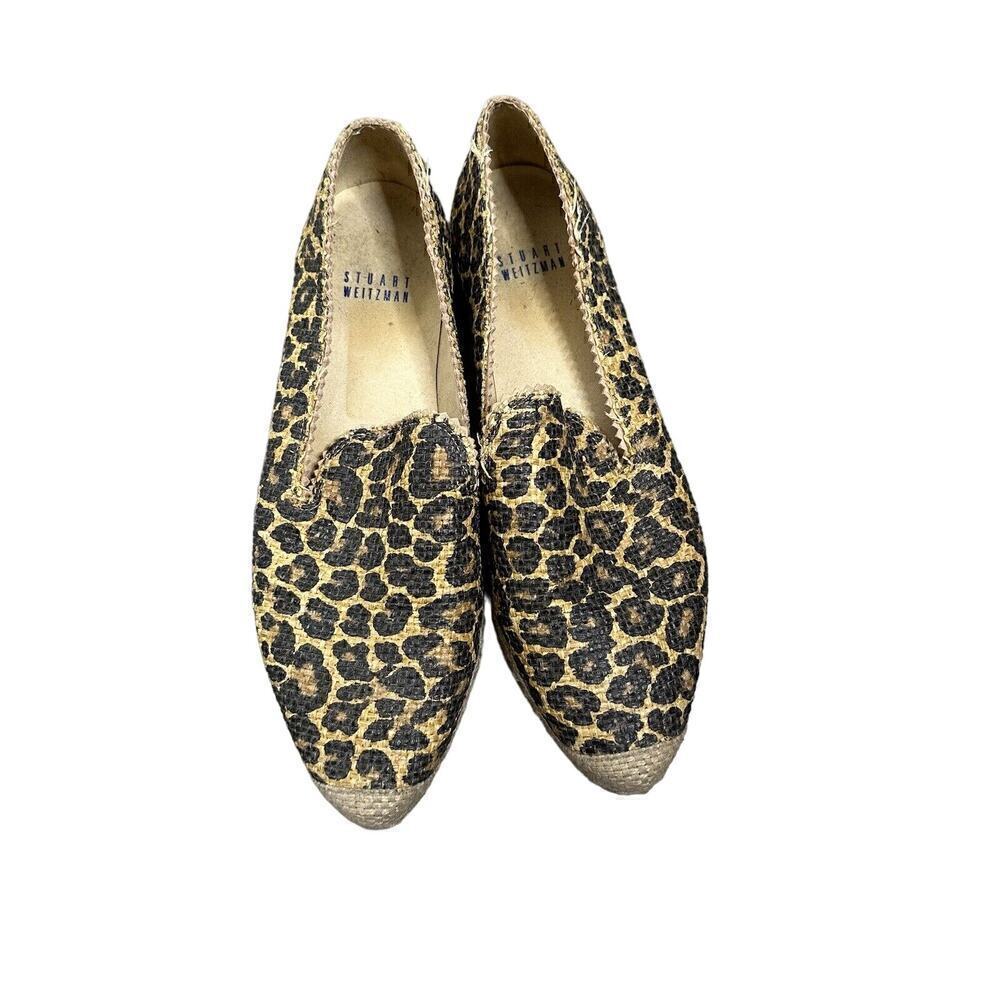 Stuart Weitzman Catalan Leopard Print Jute Raffia Espadrille Women's Size 7 M
